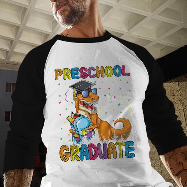 Kids Preschool Graduate Dinosaur Trex Preschool Graduation Baseball Raglan Shirt