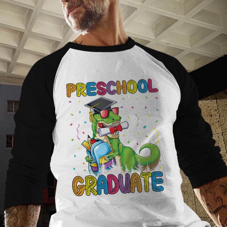 Kids Preschool Graduate T-Rex Dinosaur Preschool Graduation Baseball Raglan Shirt