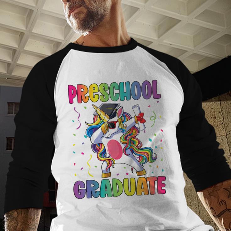 Kids Preschool Graduation Dab Unicorn Preschool Graduate Baseball Raglan Shirt