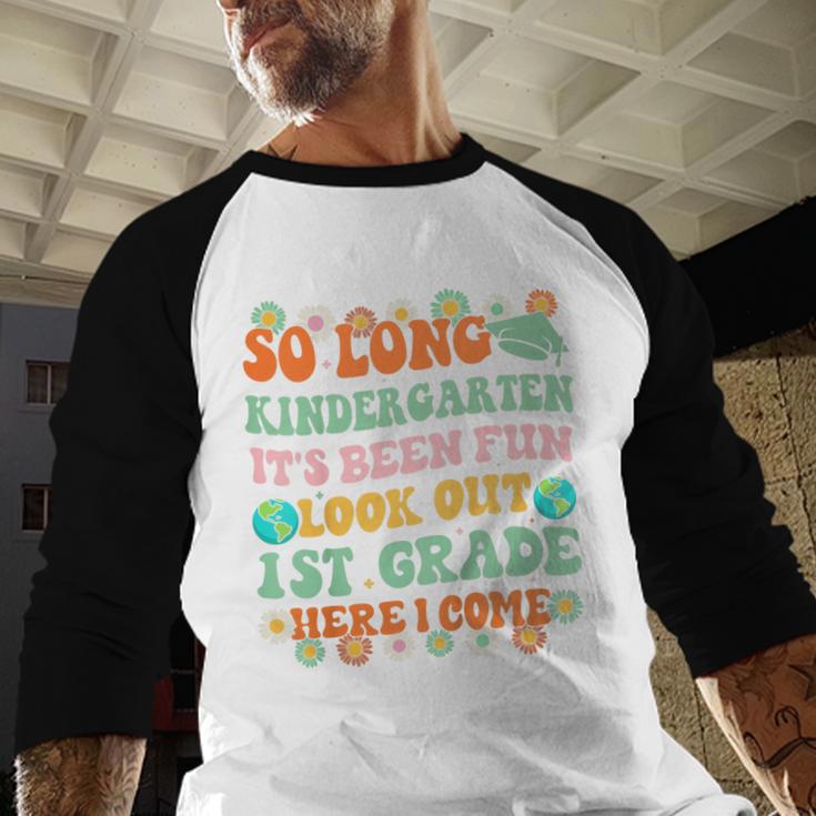 Kids So Long Kindergarten 1st Grade Here I Come Graduation Groovy Baseball Raglan Shirt