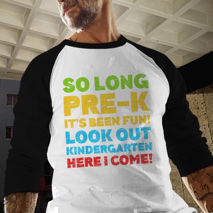 Kids So Long PRE-K It's Been Fun Shirt Boy Girl Graduation Baseball Raglan Shirt