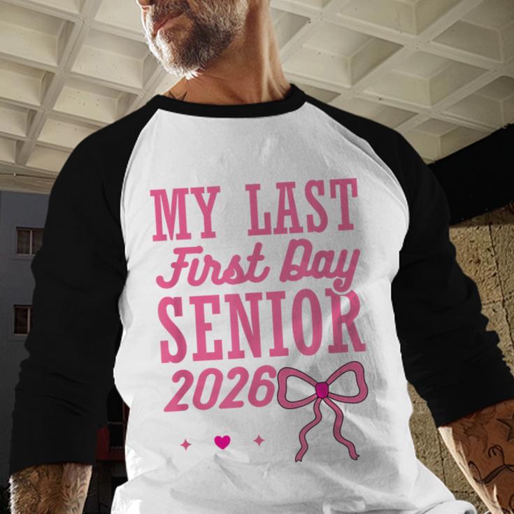 My Last First Day Senior 2026 Coquette Pink Bow Graduation Baseball Raglan Shirt