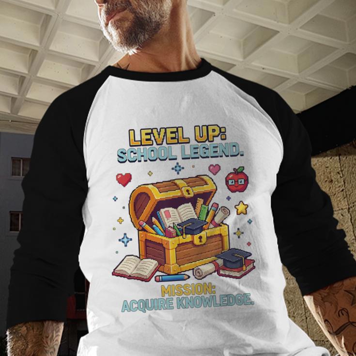 Level Up School Legend Video Game Pixel Art Graduation Baseball Raglan Shirt