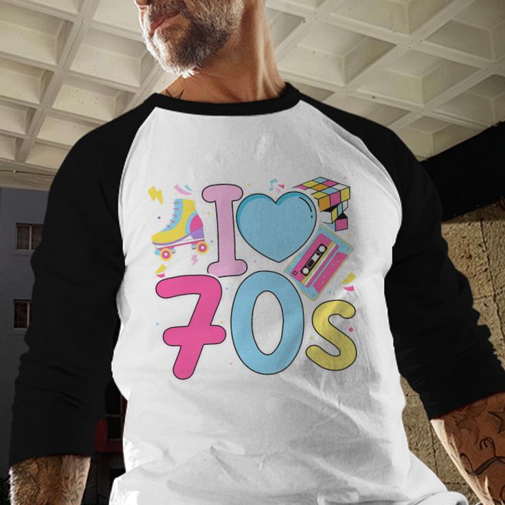 I Love 70's Retro Style Nostalgia Vibe 1970's Party Premium Tri-Blend Baseball Raglan Shirt