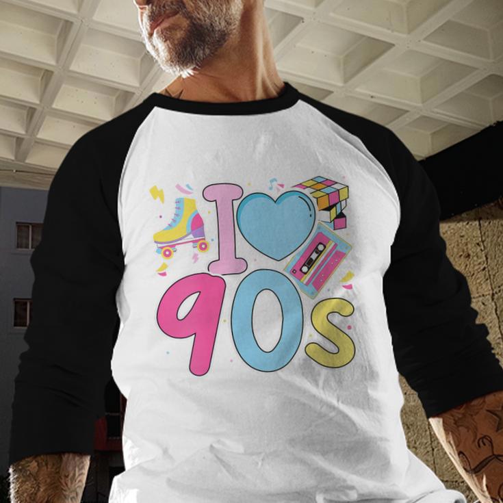 I Love 90's Retro Style Nostalgia Vibe 1990's Party Baseball Raglan Shirt