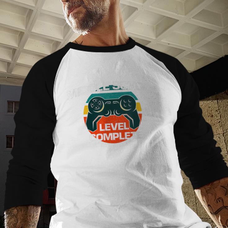 Middle School Graduation Gaming Vintage Level Complete Baseball Raglan Shirt