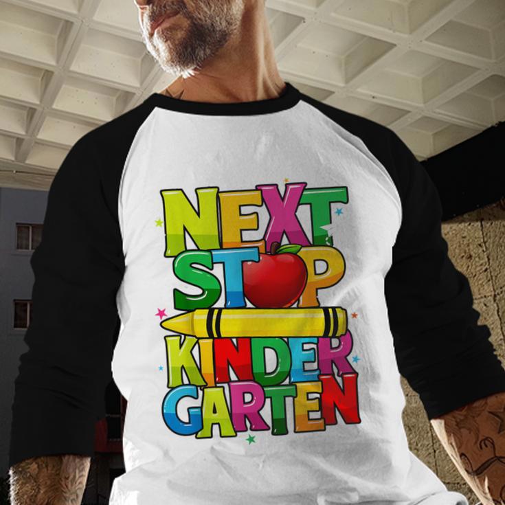 Next Stop Kindergarten Preschool Graduation 2023 Boys Girls Baseball Raglan Shirt