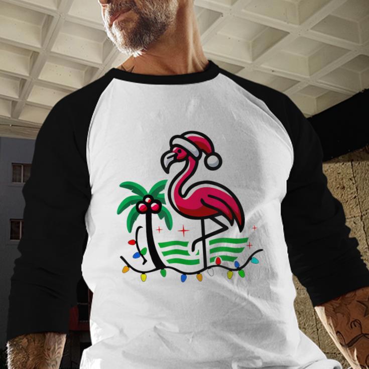 Nostalgia Holiday Tees -Adult Christmas Flamingo Small Short Sleeve Crew Neck Cotton Polyester Lightweight Ribbed Cuff Winter Baseball Raglan Shirt