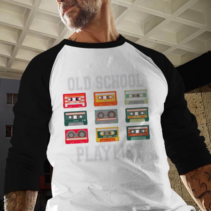 Old School Playlist Nostalgia Vibes Cassette Baseball Raglan Shirt