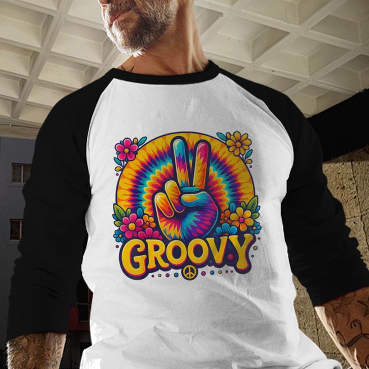 Peace Sign Groovy Vibes Costume Nostalgia Tie Dye Fashion Baseball Raglan Shirt