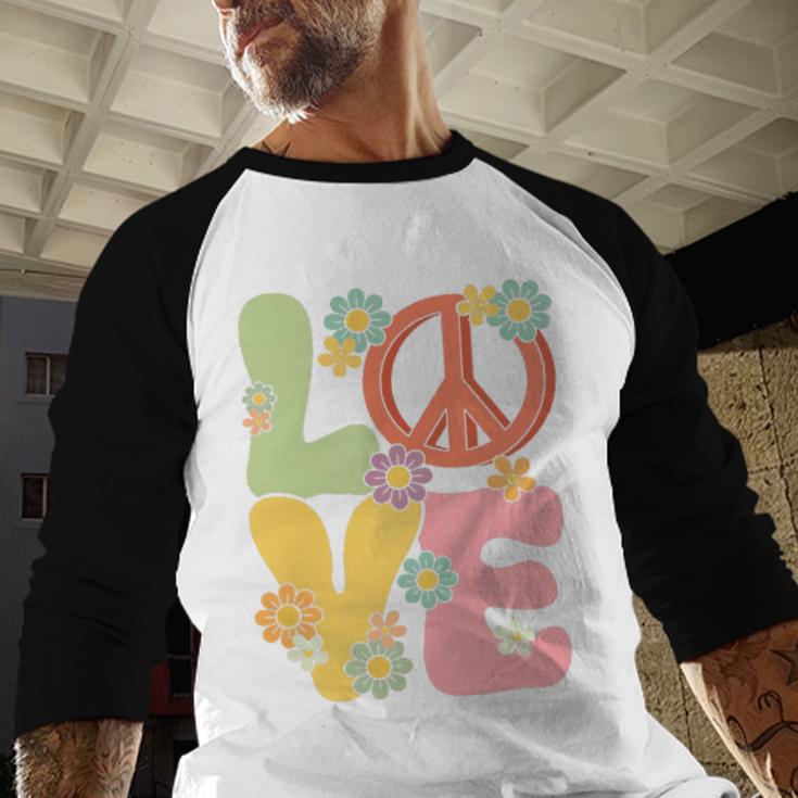 Peace Sign Love Groovy Vibes Costume Nostalgia 1980s Fashion Baseball Raglan Shirt