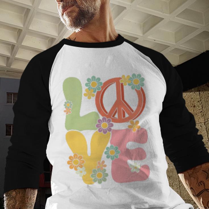 Peace Sign Love Groovy Vibes Costume Nostalgia 1980s Fashion Baseball Raglan Shirt