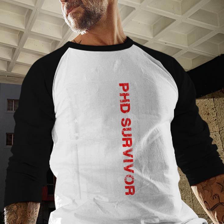 PhD Survivor Graduation American Flag Shirt Degree Tee Women Kids Men Baseball Raglan Shirt