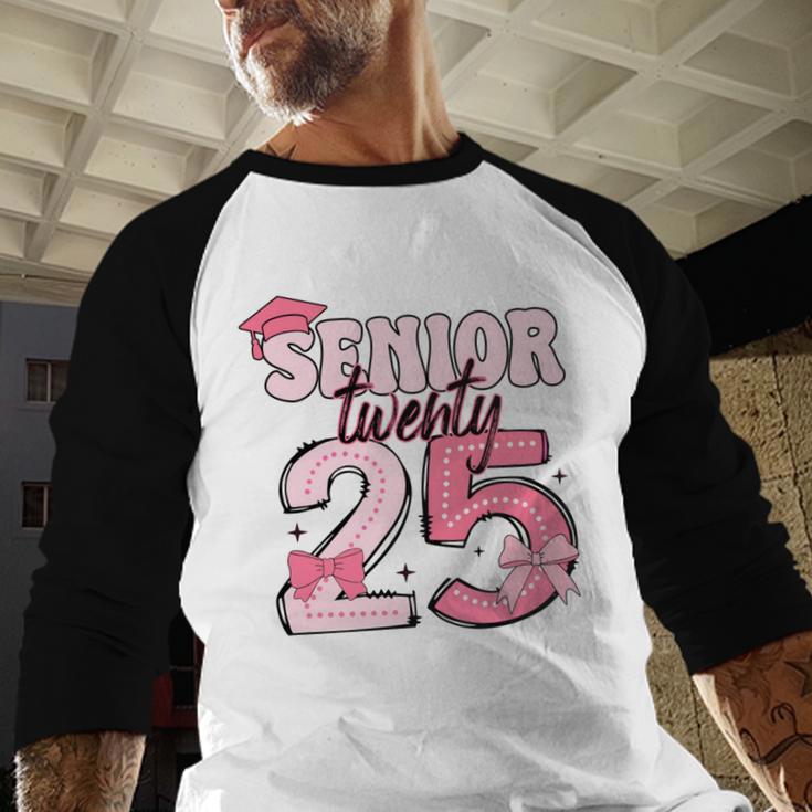 Pink Coquette Bow Senior 2025 Back To School Graduation Girl Baseball Raglan Shirt