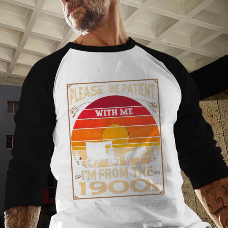 Please Be Patient I'm From The 1900s Sunset Vintage Wagon Premium Baseball Raglan Shirt
