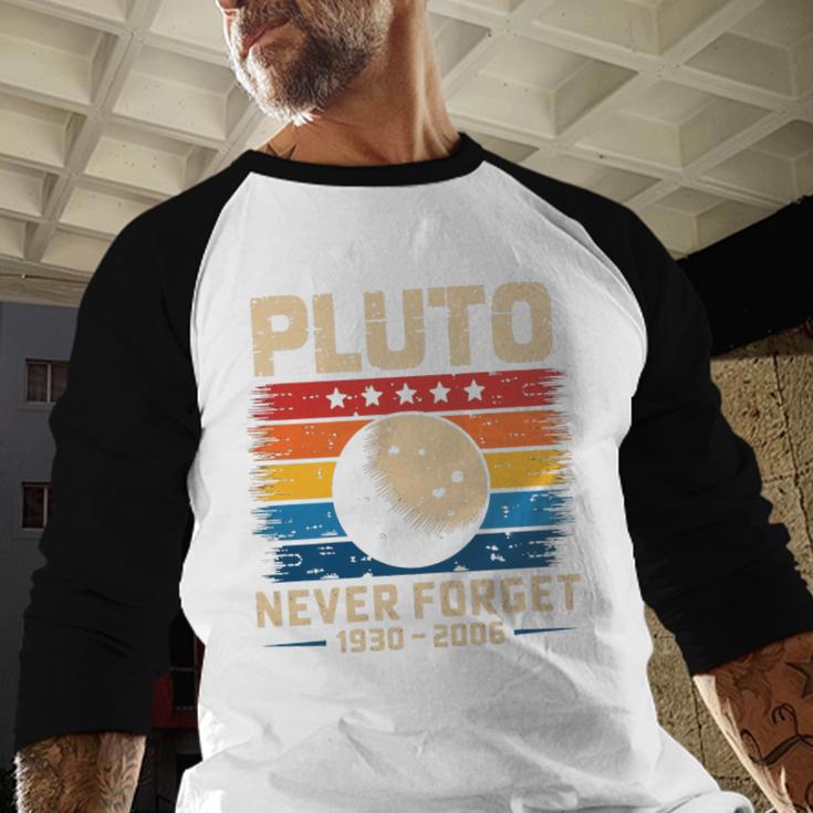 Pluto Never Forget Space Nostalgia Astronomy Humor Premium Tri-Blend Baseball Raglan Shirt