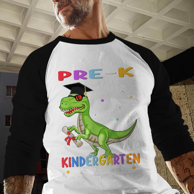 Pre k Graduation We Are Done Class 2023 Pre-k Dinosaur Boys Baseball Raglan Shirt
