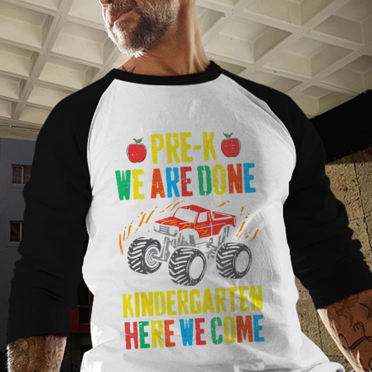 Pre-K Graduation Monster Truck Kindergarten Here We Come Baseball Raglan Shirt