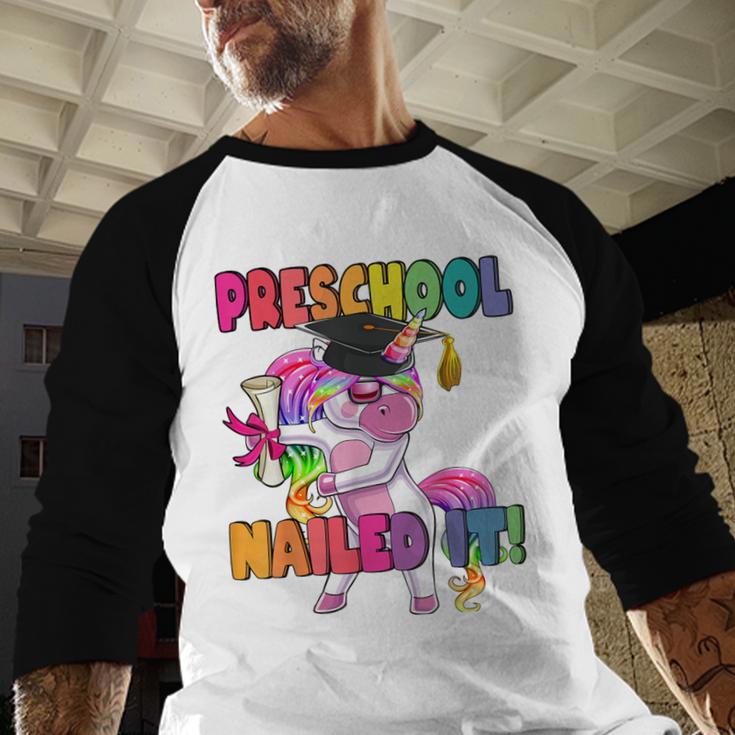 Preschool Nailed It Flossing Unicorn Graduation Shirt Baseball Raglan Shirt