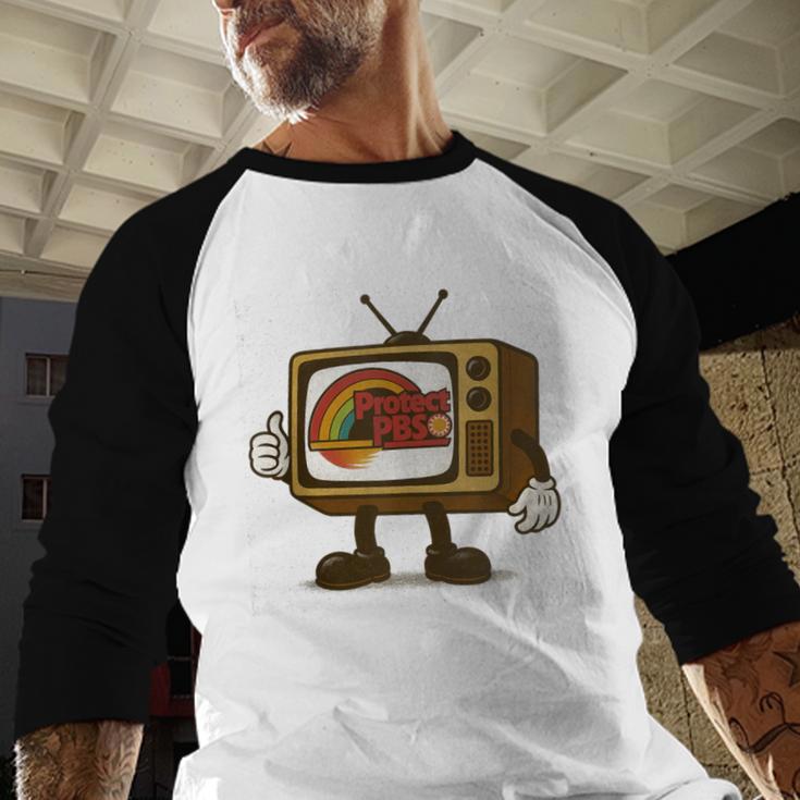 Protect PBS 80s Nostalgia Television Shirt Baseball Raglan Shirt