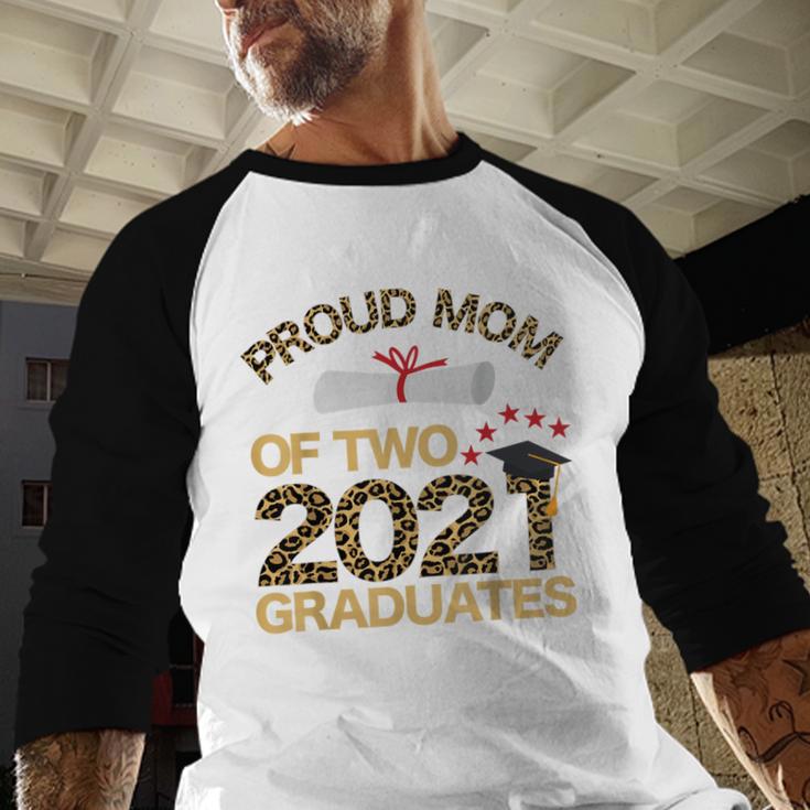 Proud Mom Of Two 2021 Graduates Twin Mama Graduation Leopard Baseball Raglan Shirt