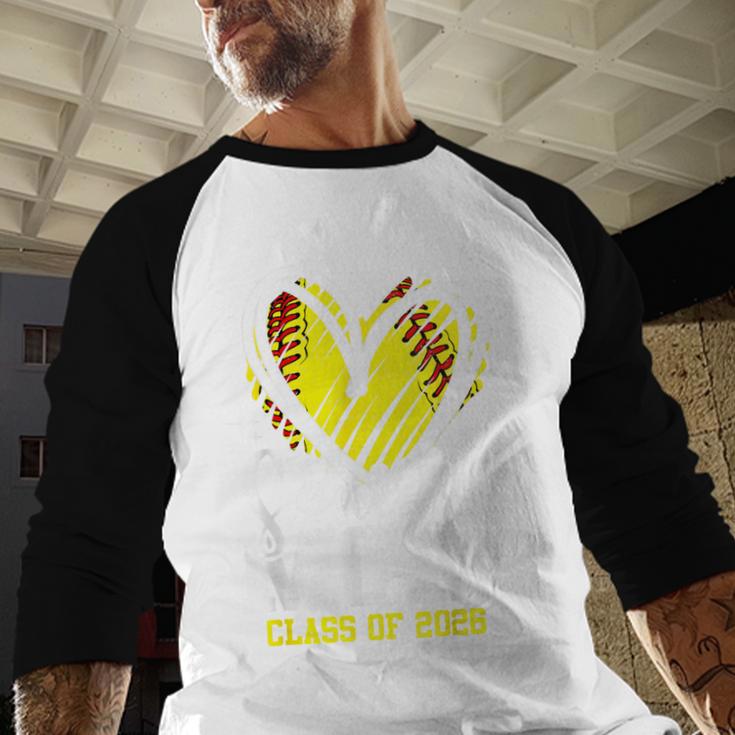 Proud Senior Mom Class Of 2026 Softball Graduation Heart Baseball Raglan Shirt