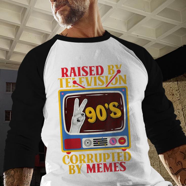 Raised By Television Corrupted By Memes Internet Nostalgia Baseball Raglan Shirt