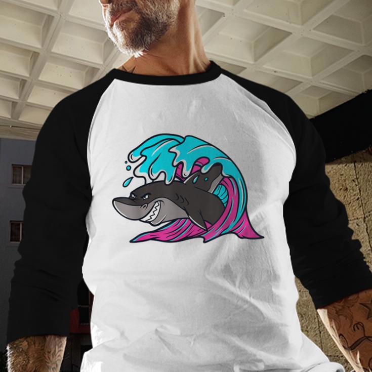 Retro 80s Shark Whale Diving Nostalgia Shark Party Baseball Raglan Shirt Retro 80s Shark Whale Diving Nostalgia Shark Party Baseball Raglan Shirt