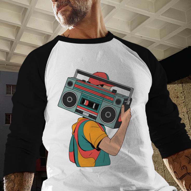 Retro 90s Boombox Nostalgia Party For Music Lovers Men Women Baseball Raglan Shirt