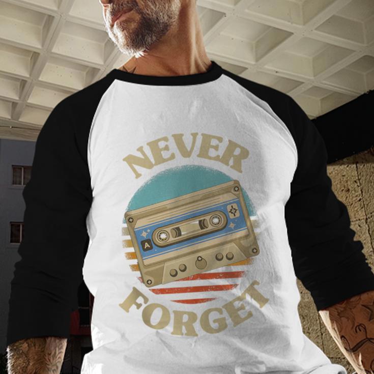 Retro Cassette Never Forget Nostalgia Vintage Baseball Raglan Shirt