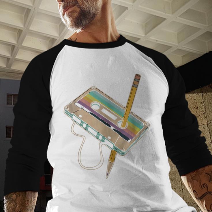 Retro Cassette And Pencil 80s 90s Nostalgia Music Lover Baseball Raglan Shirt