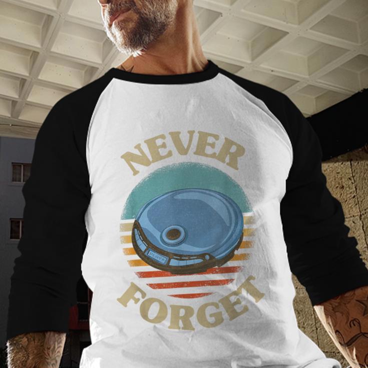 Retro CD Player Never Forget Nostalgia Vintage Baseball Raglan Shirt