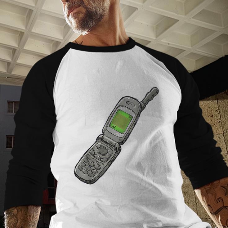 Retro Dumb Flip Phone Vintage 90s Y2K Tech Nostalgia Baseball Raglan Shirt