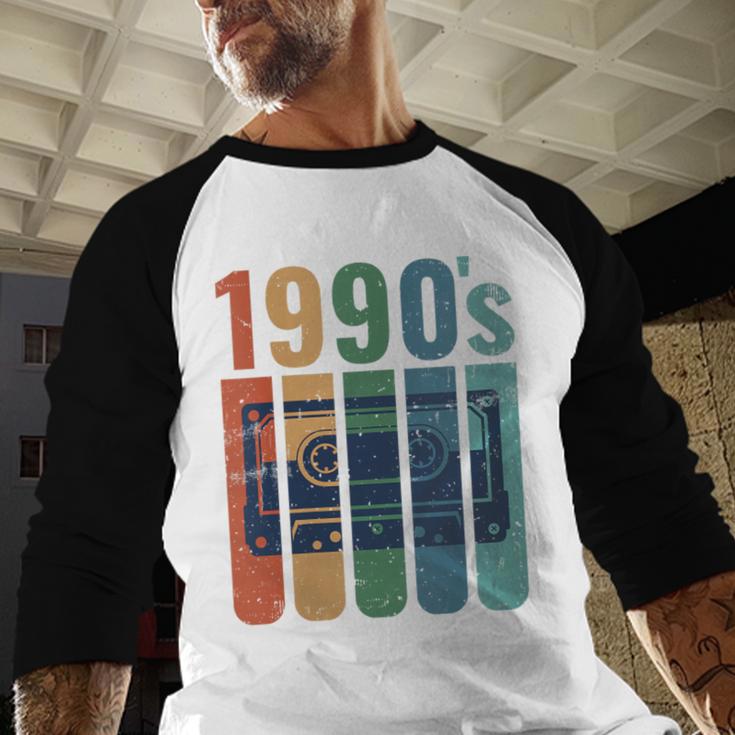 Retro Nineties Style Audio Tape Nostalgia Year 1990 Baseball Raglan Shirt