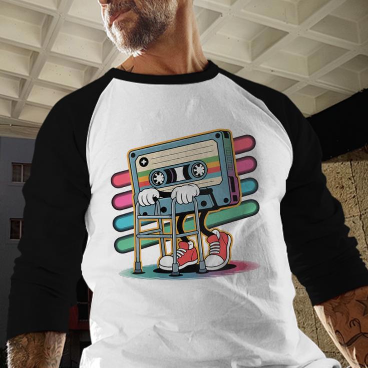 Retro Old Cassette Tape Cartoon With Walker Nostalgia Baseball Raglan Shirt