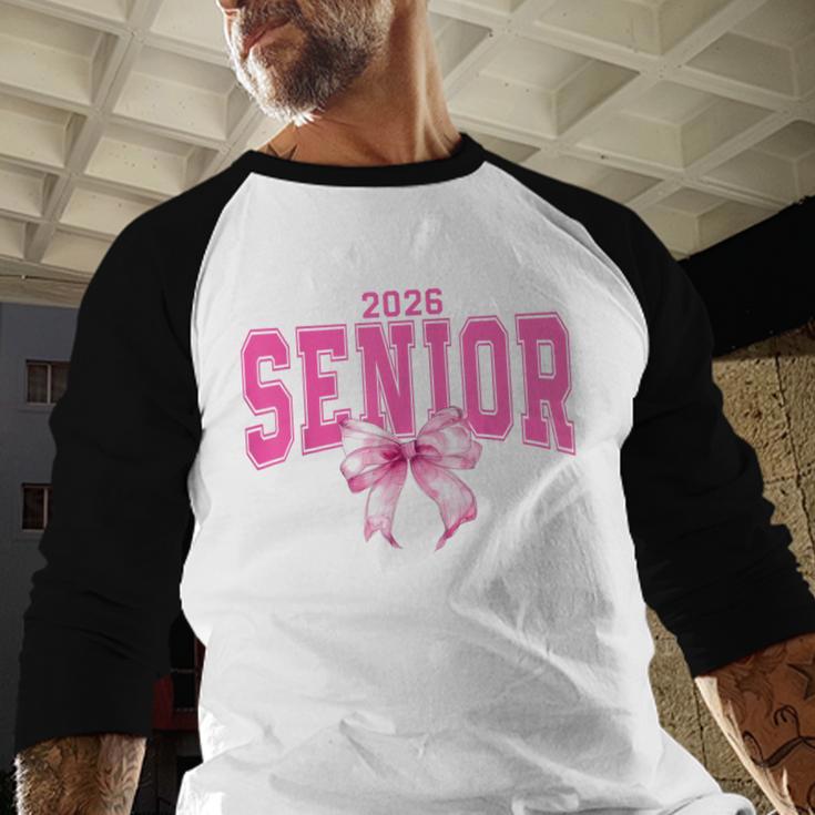 Retro Senior 2026 Class Of 2026 Coquette Pink Bow Graduation Baseball Raglan Shirt