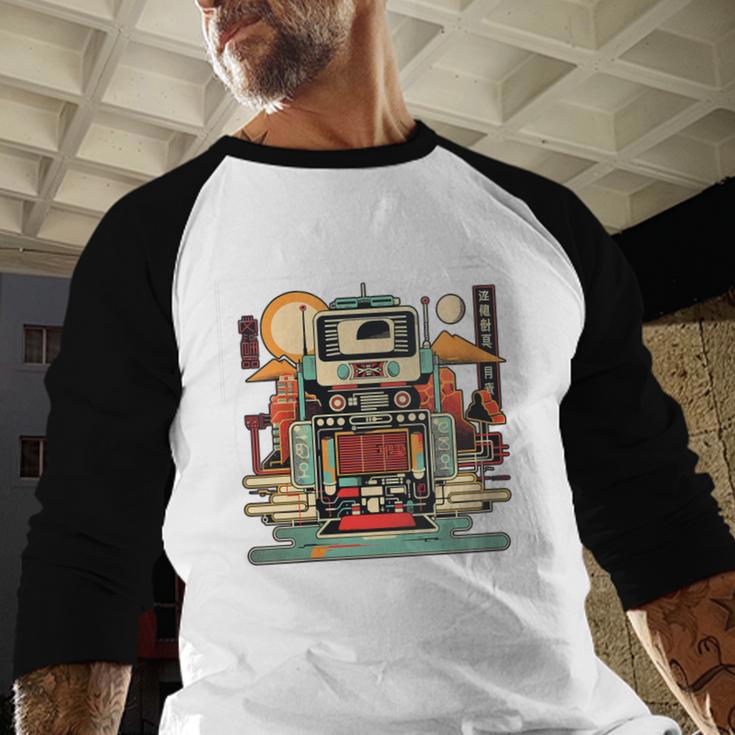 Retro Tech Stack 80s 90s Nostalgia Analog Devices Baseball Raglan Shirt