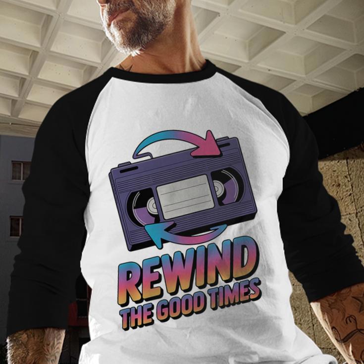Rewind Good Times Retro VHS Tape Nostalgia 80s 90s Premium Tri-Blend Baseball Raglan Shirt