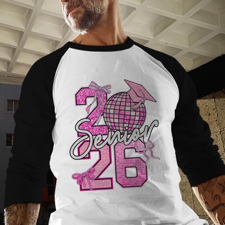 Senior 2026 Graduation Girls Coquette Pink Bow Class Of 2026 Premium Baseball Raglan Shirt