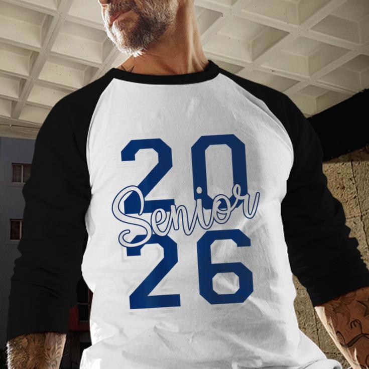 Senior 2026 Graduation Varsity Navy Blue On The Back Baseball Raglan Shirt