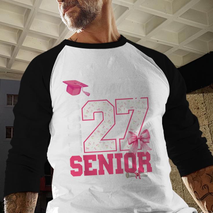 Senior 2027 Class Of 2027 Pink Coquette Bow Graduation Girl Baseball Raglan Shirt
