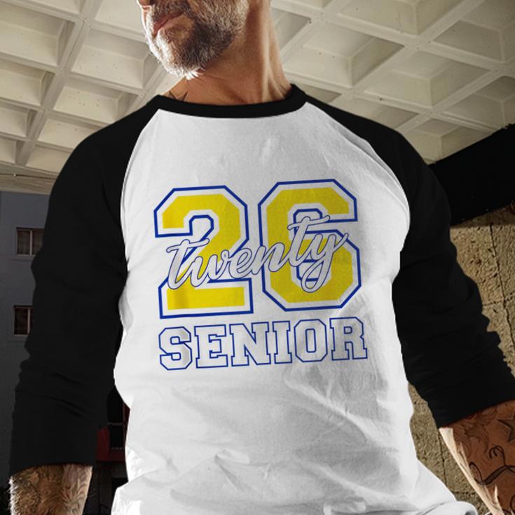 Senior Class 2026 Graduation Yellow Blue Letters Baseball Raglan Shirt