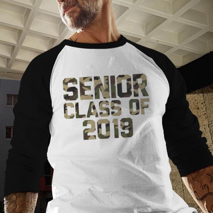 Seniors 2019 Class TShirt Camo Print T-Shirt Graduation Gift Baseball Raglan Shirt