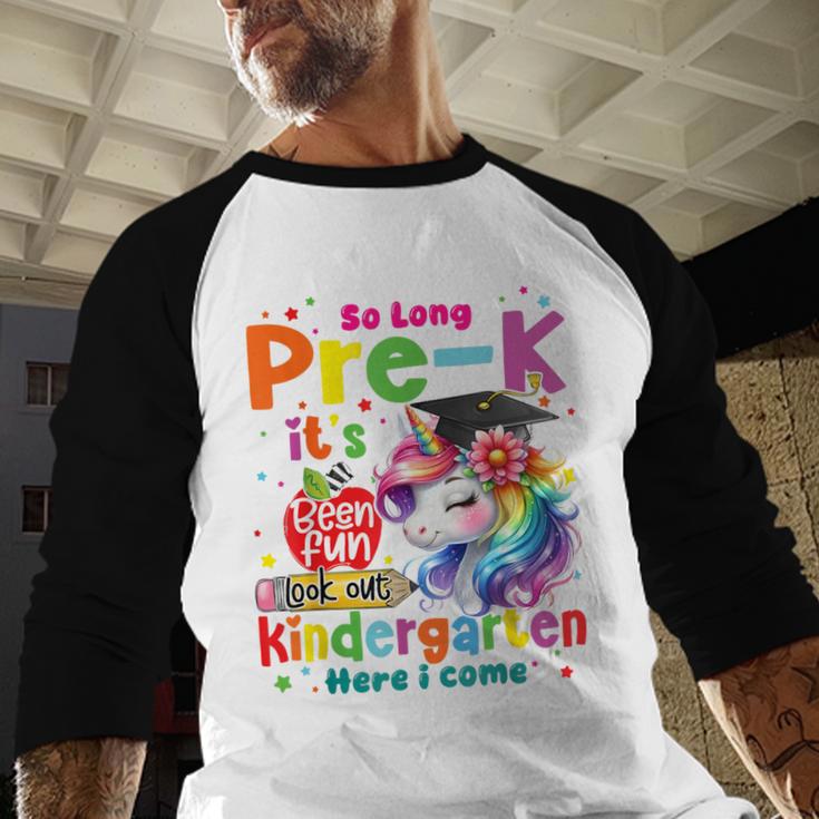 So Long Prek Pre-K Graduation Graduate Unicorn Kids Girls Baseball Raglan Shirt