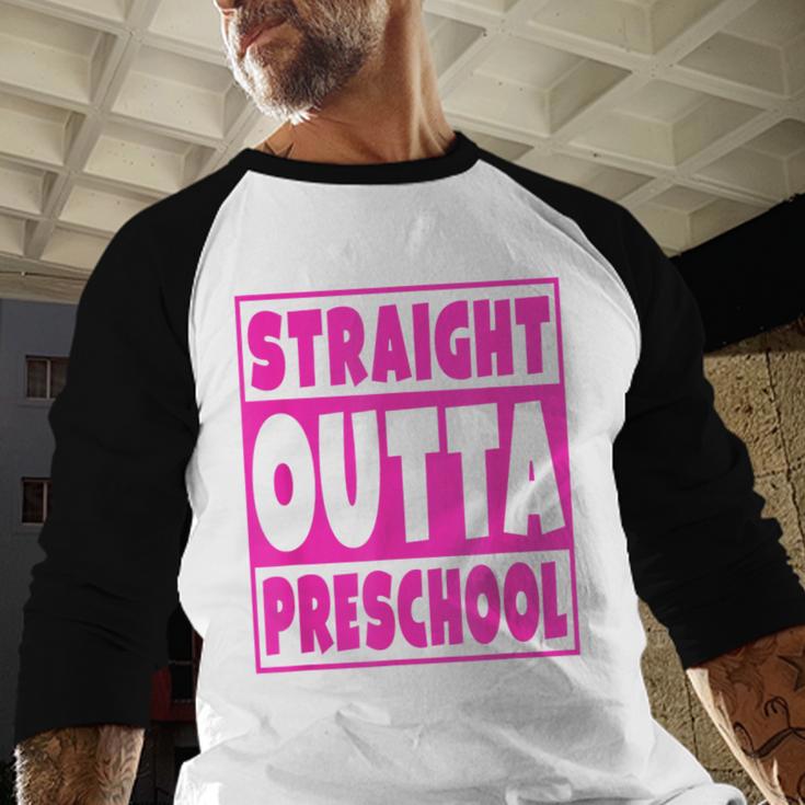Straight Outta Preschool Class Graduation Pink Baseball Raglan Shirt