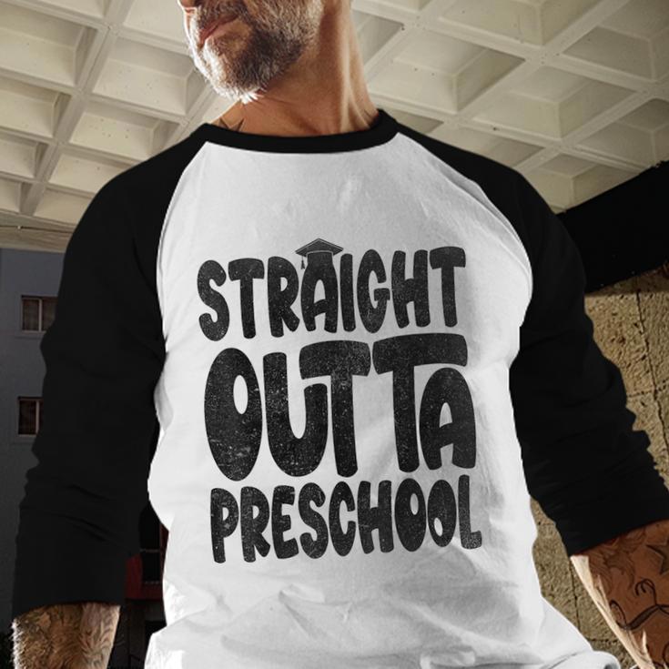 Straight Outta Preschool Graduation Cap Gown 2022 Cute Baseball Raglan Shirt