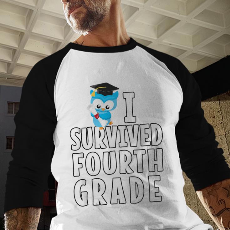 I Survived Fourth Grade Graduation Kids Owl Grad Baseball Raglan Shirt