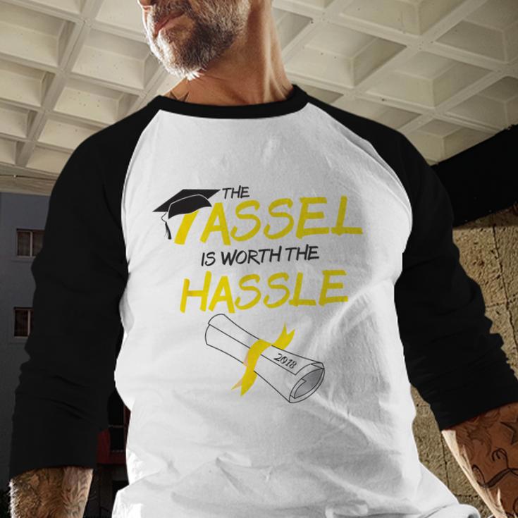 Tassel Worth The Hassle 2018 Graduation Quote Ylw Baseball Raglan Shirt