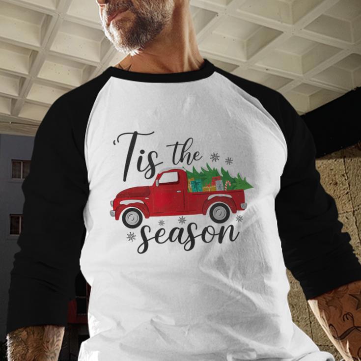 Tis The Season Holiday Nostalgia Red Truck Baseball Raglan Shirt