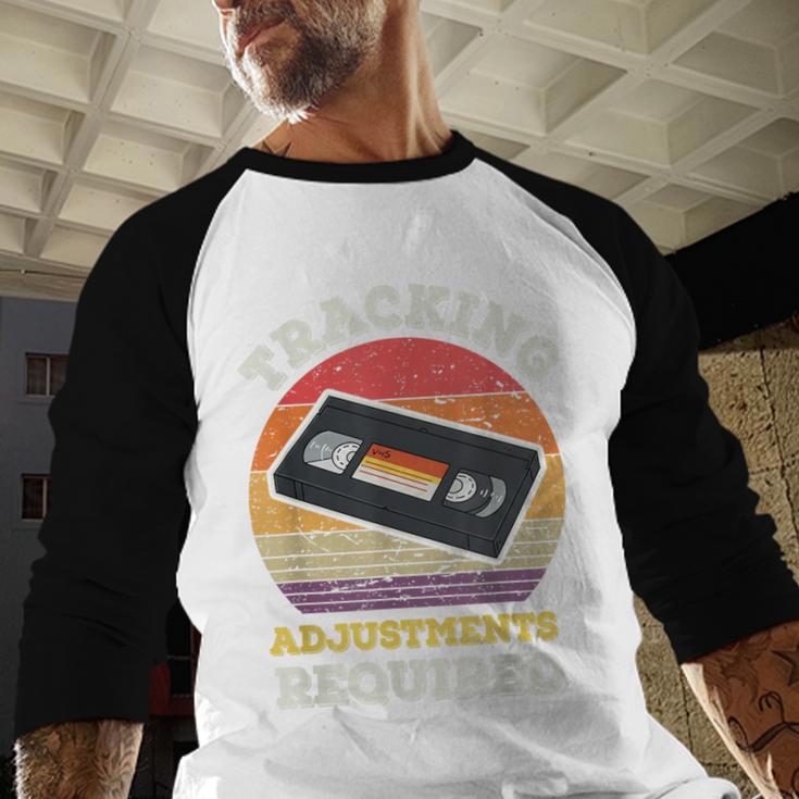 Tracking Adjustments Required Nostalgia VHS Retro Tape Baseball Raglan Shirt